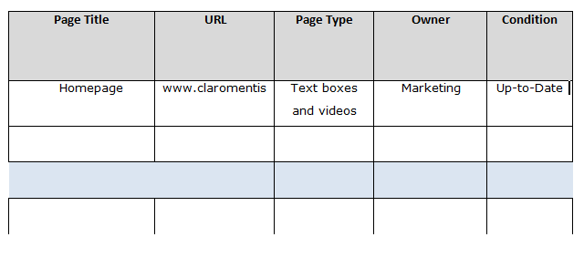 Intranet Content Inventory Table