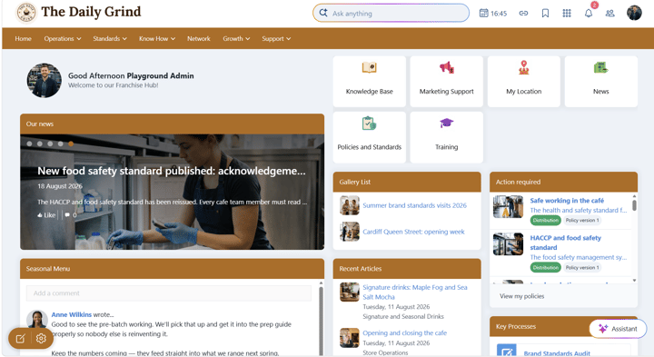 Claromentis franchise hub the daily grind homepage