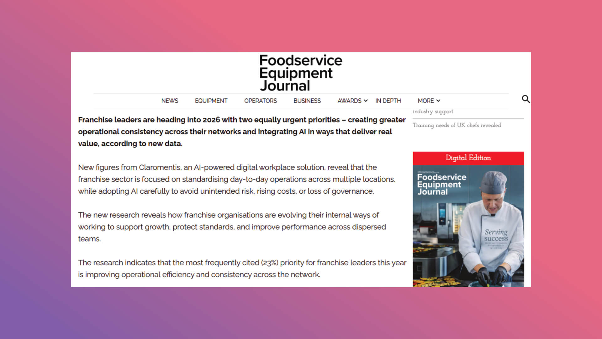 Claromentis in Foodservice Equipment Journal: AI and Consistency Top the Franchise Agenda in 2026 featured image