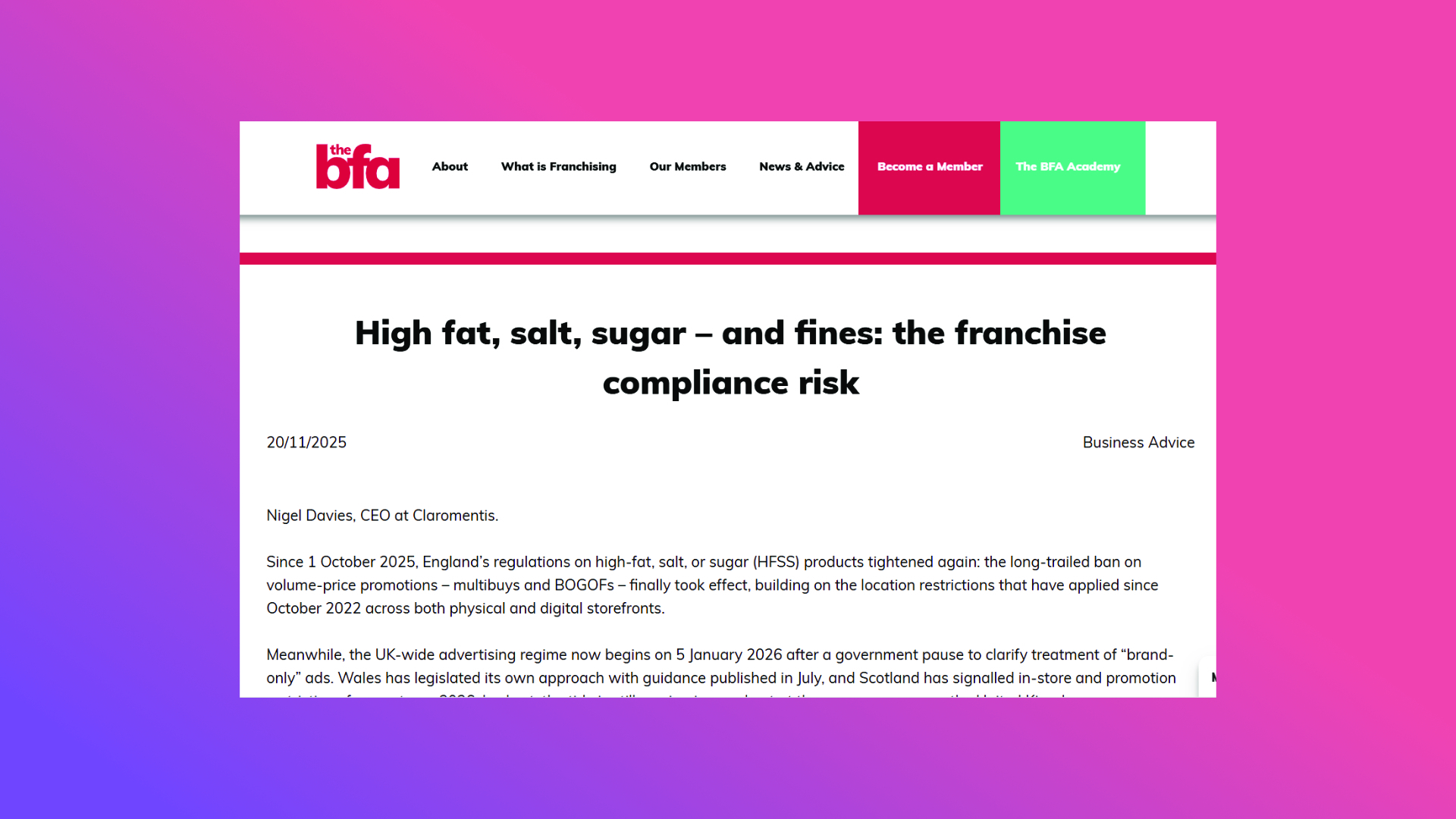 Claromentis British Franchise Association Feature: HFSS Compliance Risk featured image