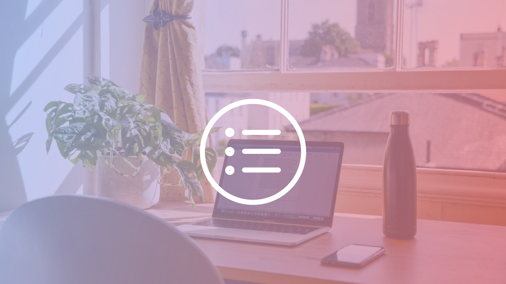 Photograph of a laptop on a desk in front of a window, overlayed with a gradient filter