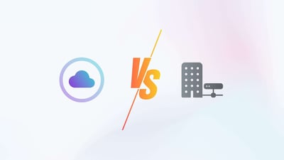 Two icons illustrating cloud intranet and on premise intranet, divided by 'VS'