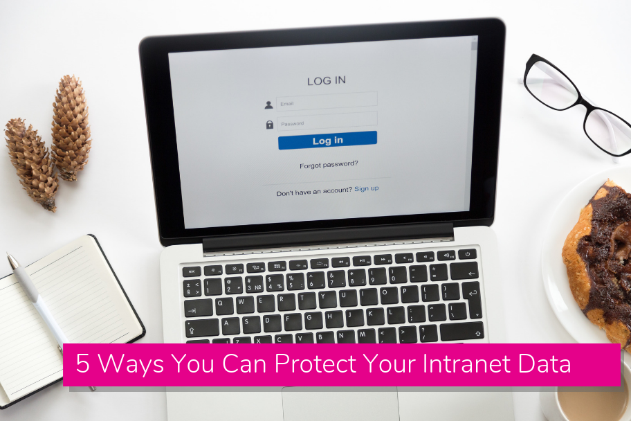 A log in screen on a laptop with the blog title: '5 Secure Ways You Can Protect Your Company Intranet Data'