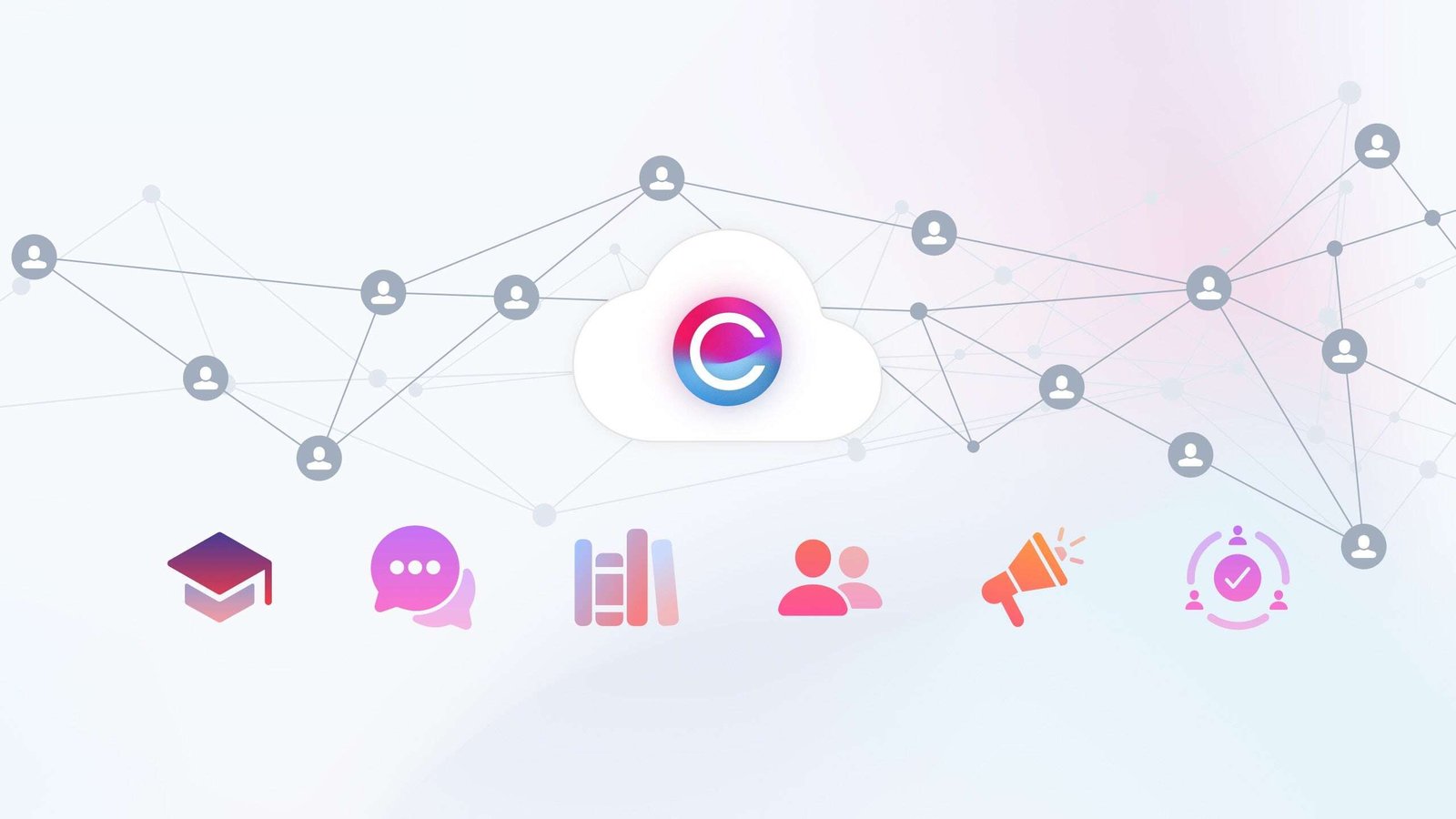 A web-like network of icons for Claromentis's cloud intranet applications