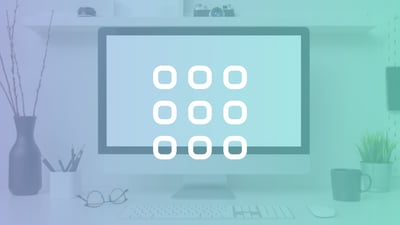 A desktop monitor and keyboard with a gradient filter overlay