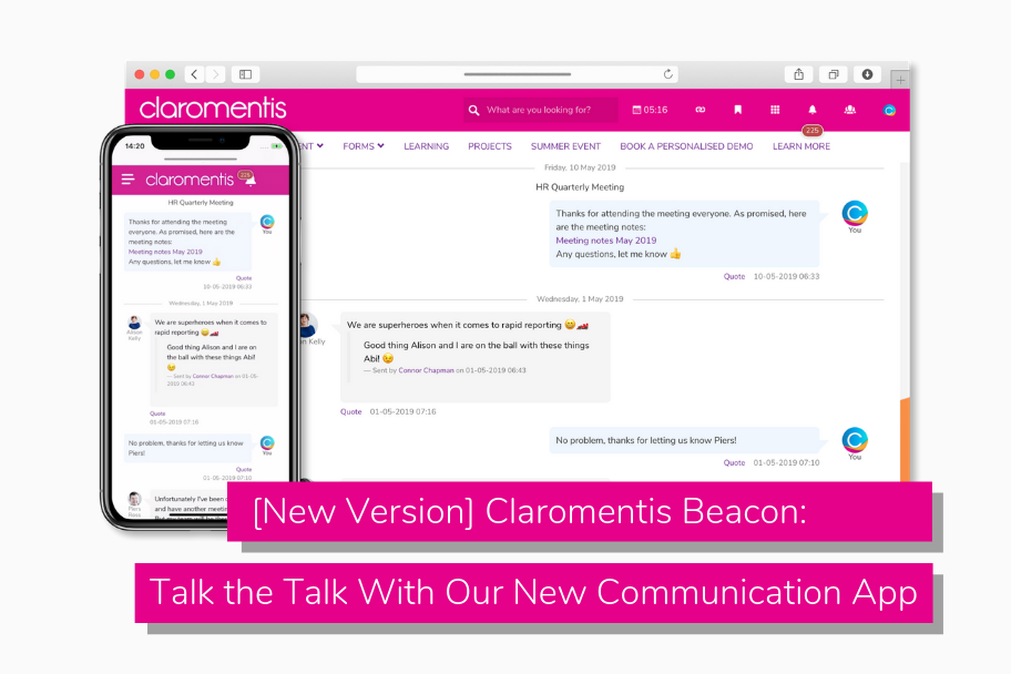 Screenshots of Claromentis's communication app