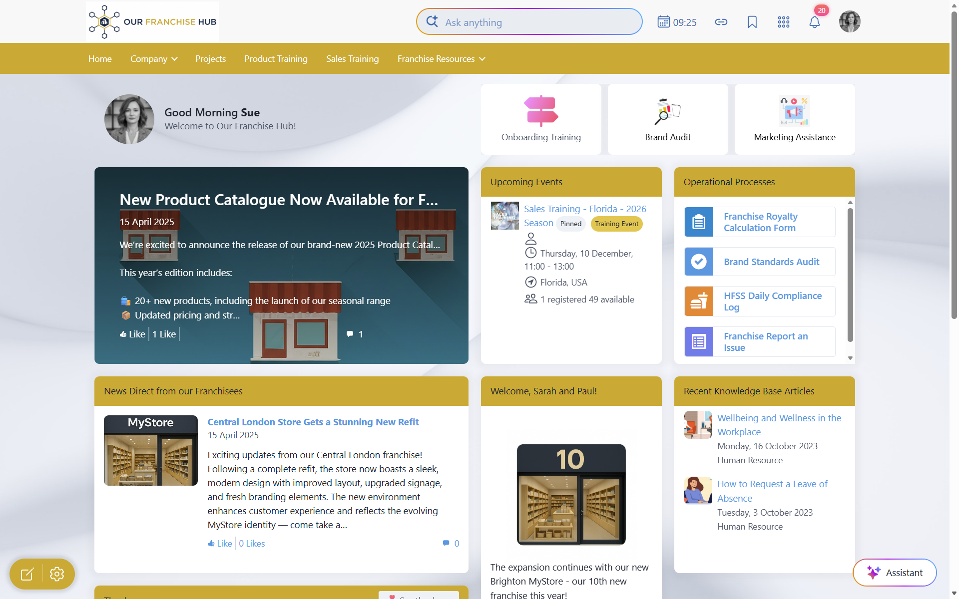 A screenshot of a Claromentis Franchise Hub homepage