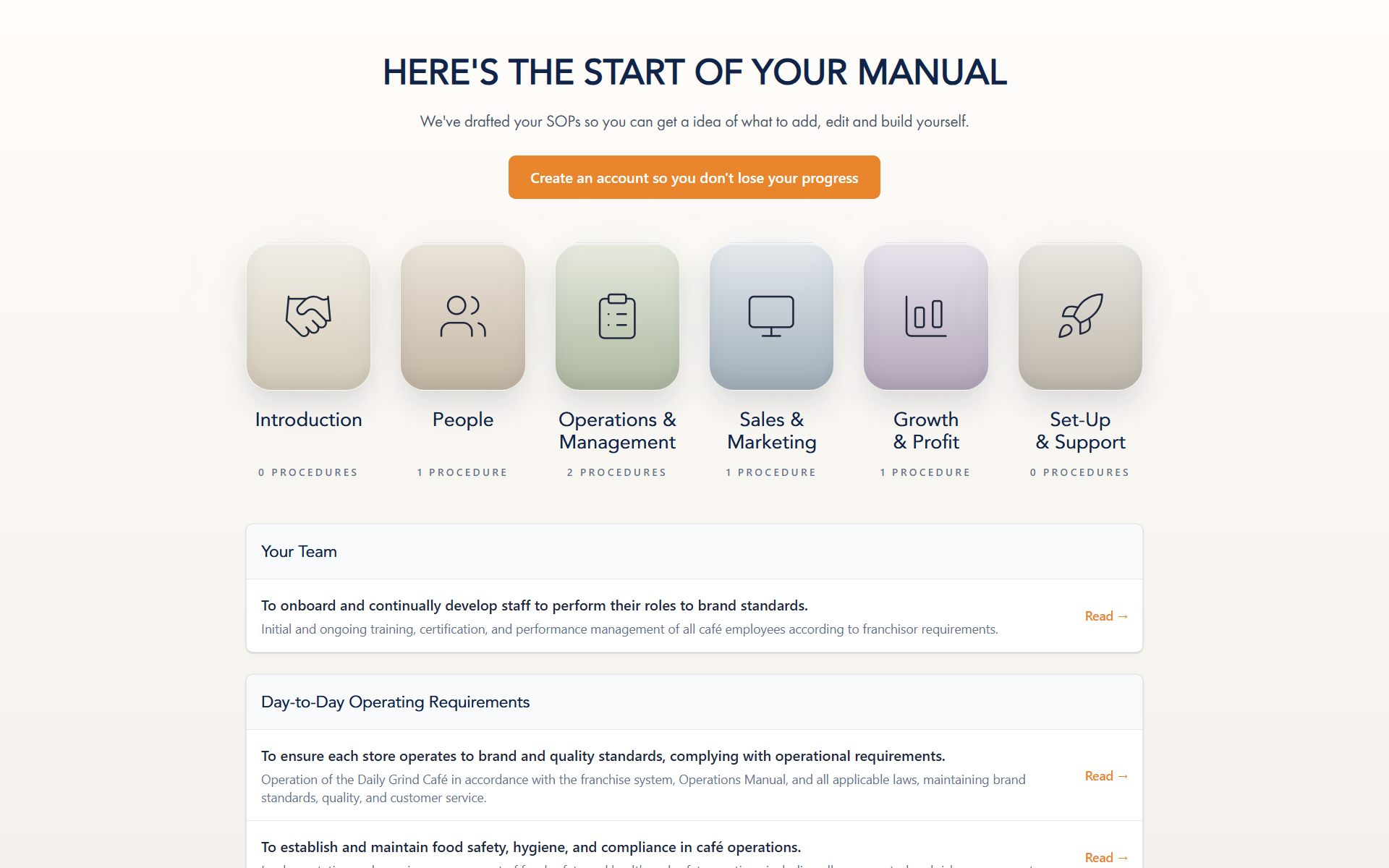 A screenshot of the Manual Magic AI interface after SOPs have been generated