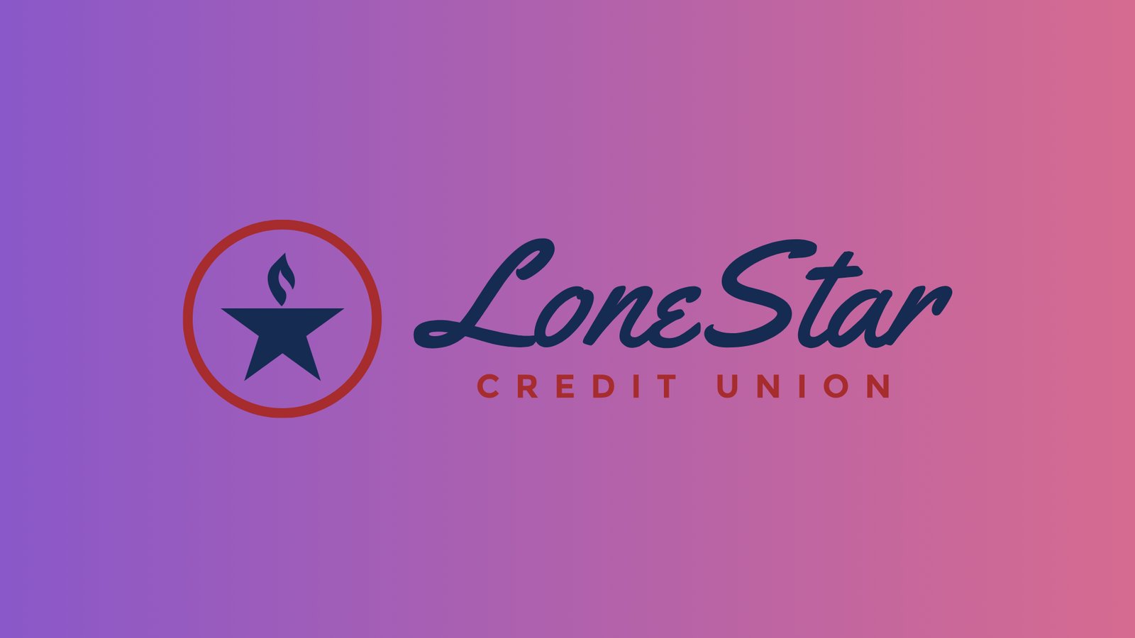 Lone Star Credit Union logo on a purple and orange gradient background