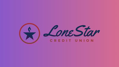 Lone Star Credit Union logo on a purple and orange gradient background