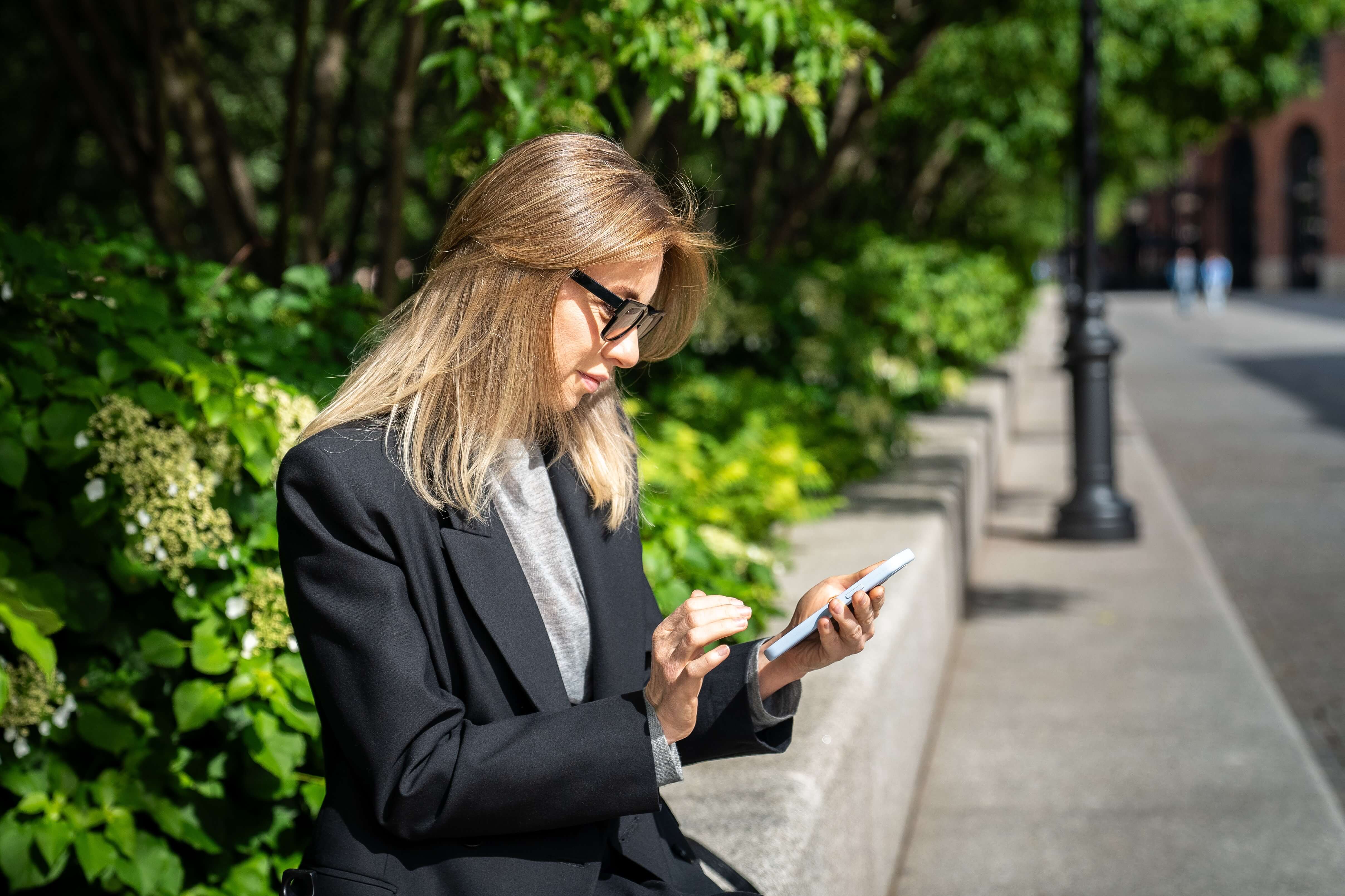 business woman accessing mobile intranet