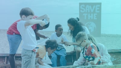 group of children collecting plastics