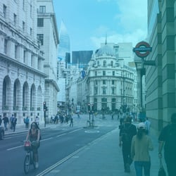 A picture of a busy london street highlighting the blog is about UK intranet platforms