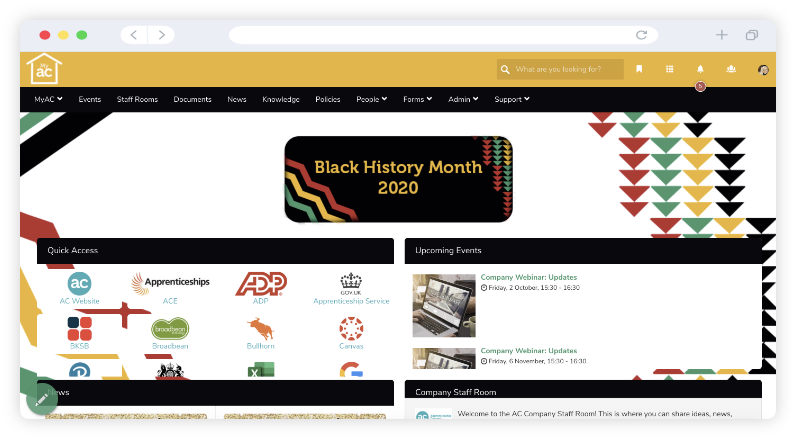 An example of employee intranet software celebrating black history month