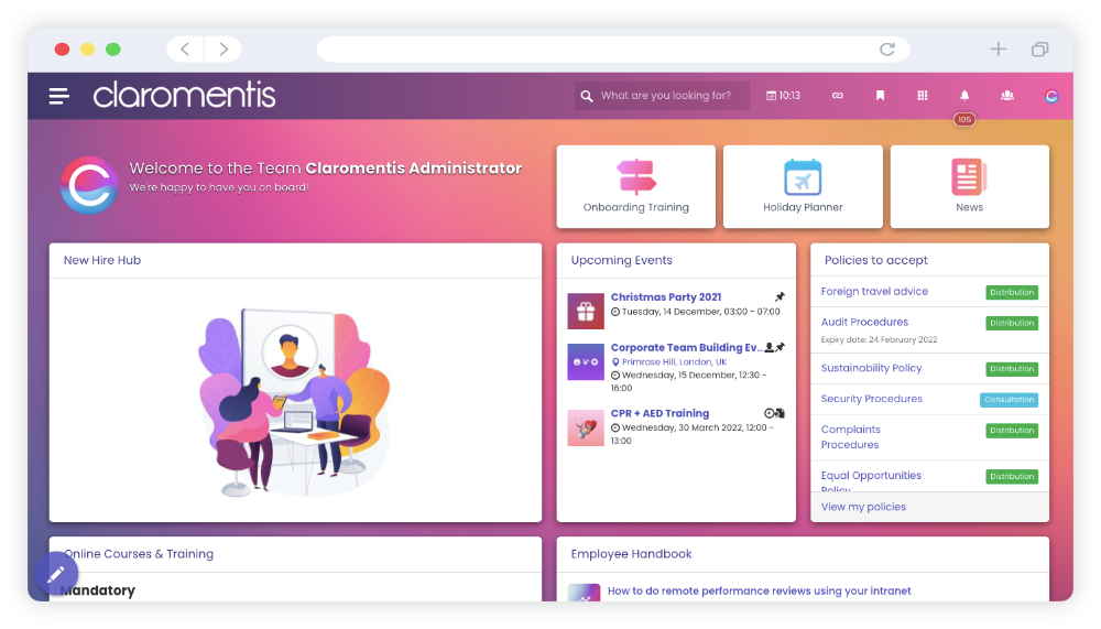 claromentis-intranet-homepage-example-onboarding-new-employee